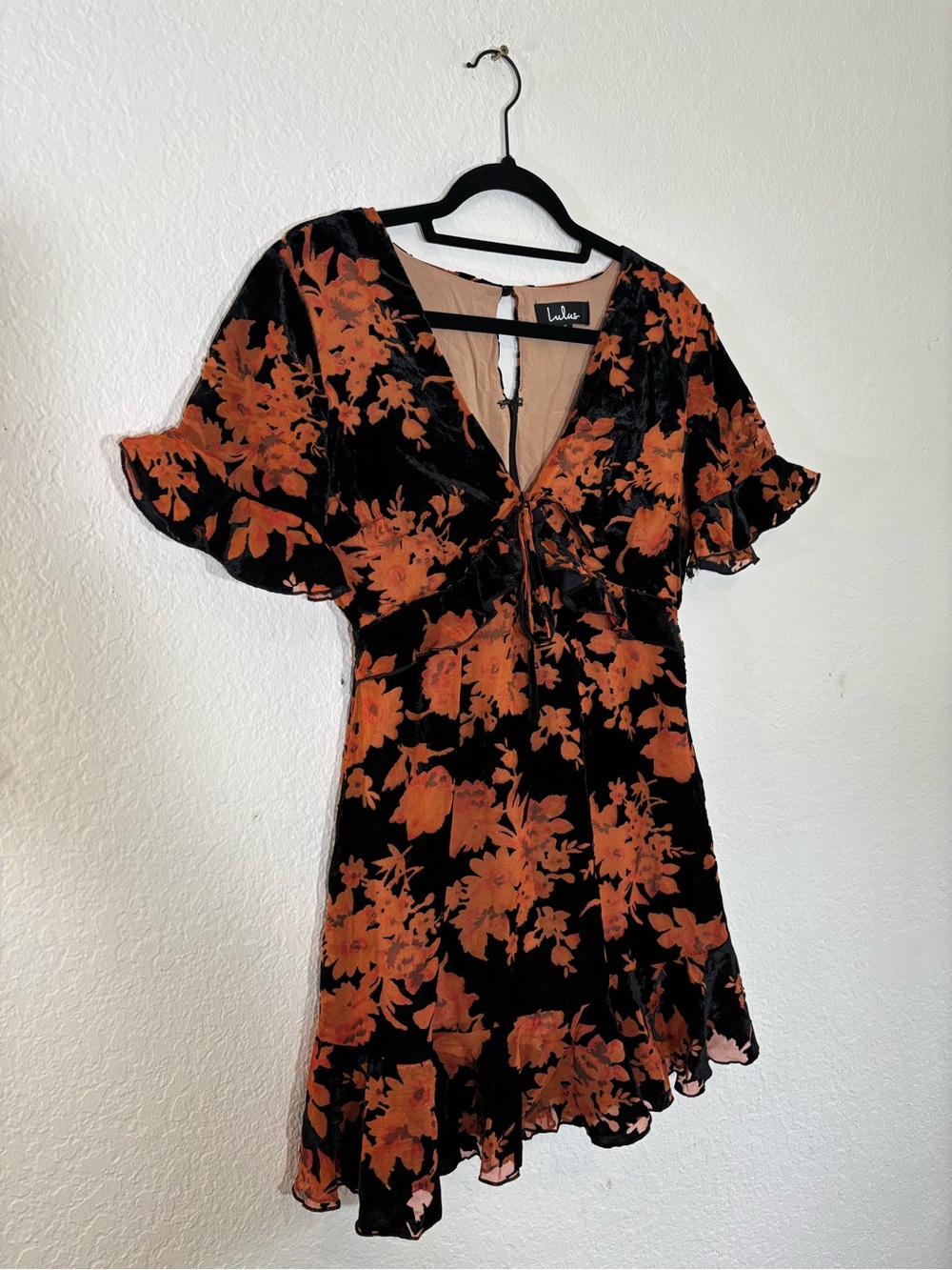 Lulus A Touch of Magic Black Floral Print Velvet Mini Dress Size Small - Picture 7 of 16